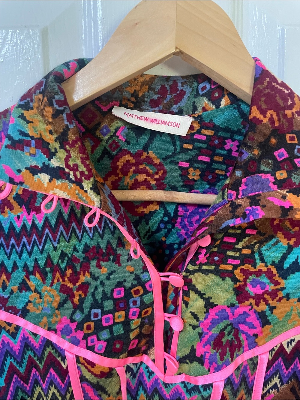 Matthew Williamson Dress Size 6 Colorful Wool Button Geometric Boho Abstract - Picture 4 of 11